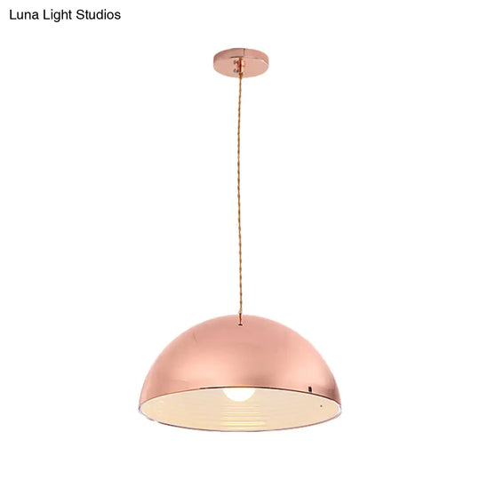 Modern Rose Gold Pendant Light With Domed Shade - 12’/16’ Wide Metallic Hanging For Restaurants