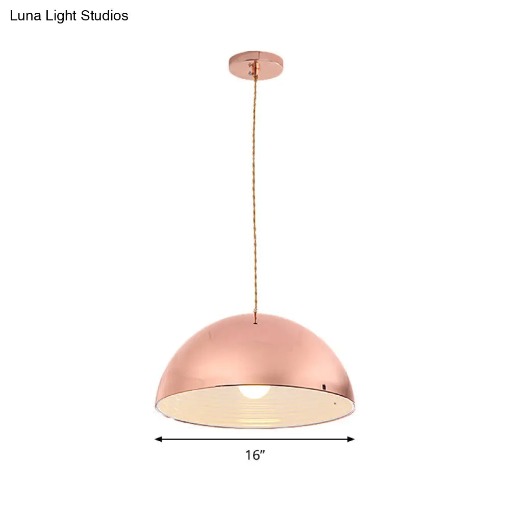 Rose Gold Pendant Light With Domed Shade - Contemporary Design 12/16 Wide Ideal For Restaurants