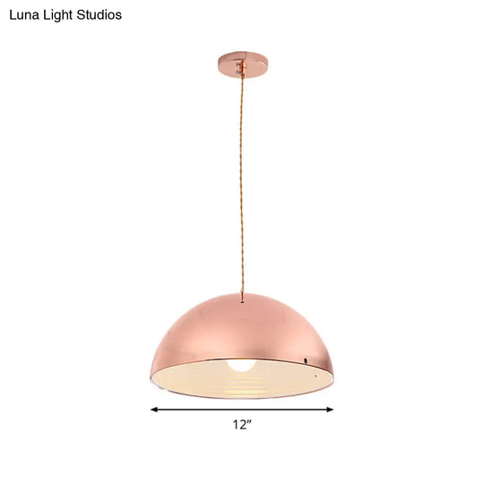 Modern Rose Gold Pendant Light With Domed Shade - 12’/16’ Wide Metallic Hanging For Restaurants