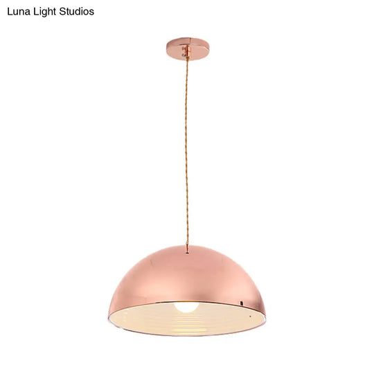 Rose Gold Pendant Light With Domed Shade - Contemporary Design 12/16 Wide Ideal For Restaurants