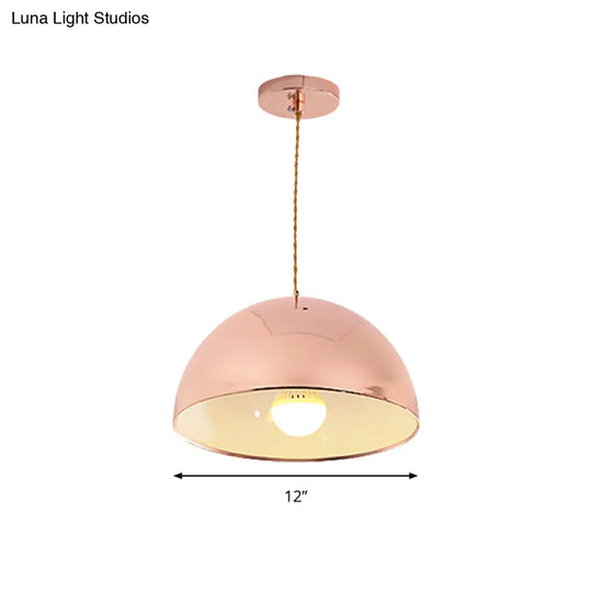 Rose Gold Pendant Light With Domed Shade - Contemporary Design 12/16 Wide Ideal For Restaurants