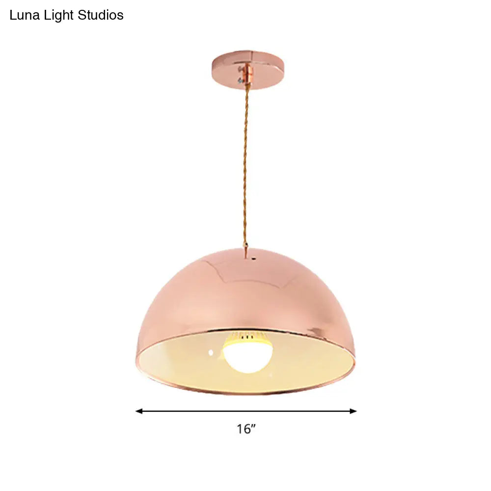 Rose Gold Pendant Light With Domed Shade - Contemporary Design 12/16 Wide Ideal For Restaurants