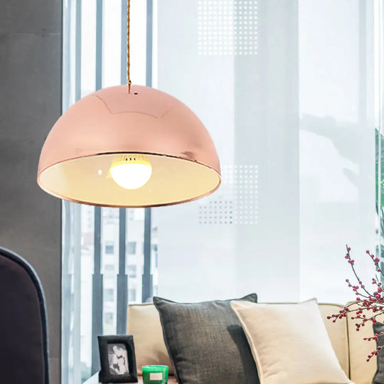 Modern Rose Gold Pendant Light With Domed Shade - 12’/16’ Wide Metallic Hanging For Restaurants