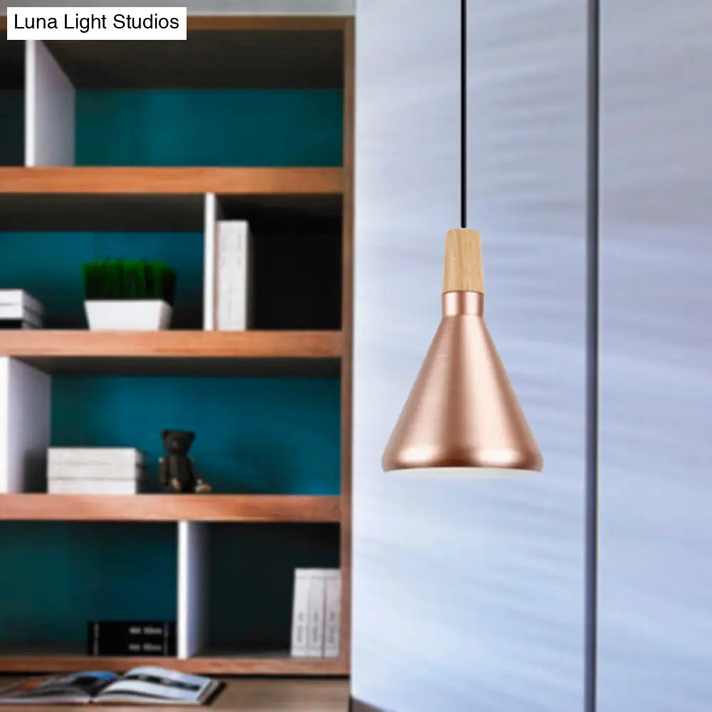 Modern Rose Gold Pyramid Pendant Lamp - Aluminum Hanging Light For Study Room / 7