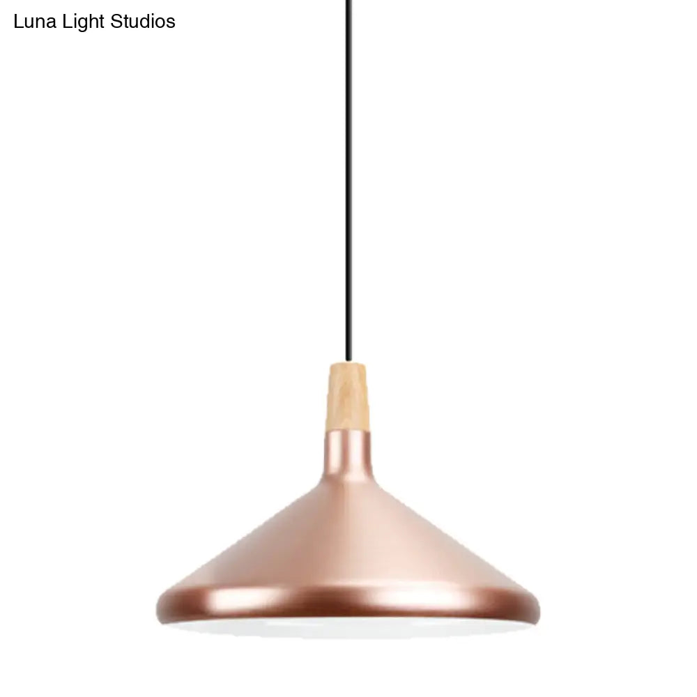 Modern Rose Gold Pyramid Pendant Lamp - Aluminum Hanging Light For Study Room