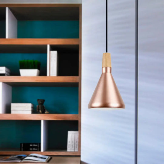 Modern Rose Gold Pyramid Pendant Lamp For Study Room / 7’