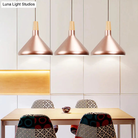 Modern Rose Gold Pyramid Pendant Lamp - Aluminum Hanging Light For Study Room