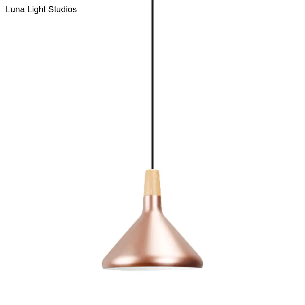 Modern Rose Gold Pyramid Pendant Lamp - Aluminum Hanging Light For Study Room