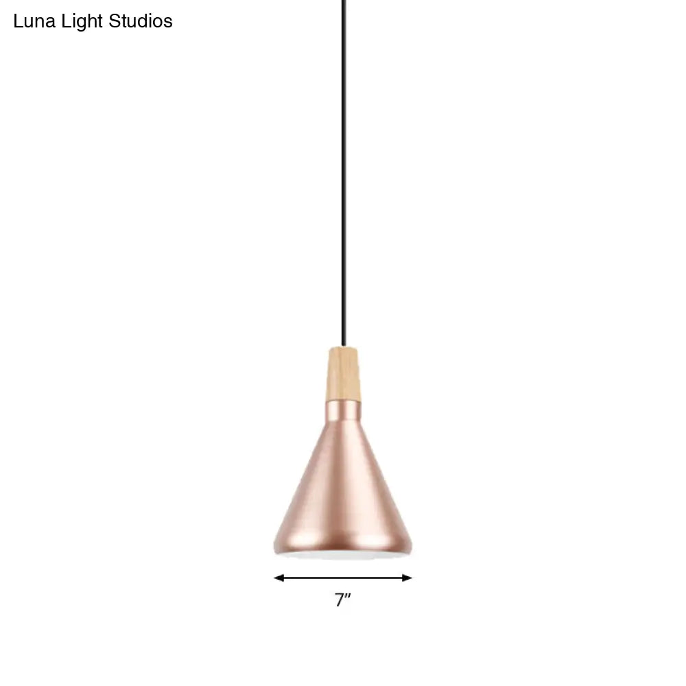 Modern Rose Gold Pyramid Pendant Lamp - Aluminum Hanging Light For Study Room