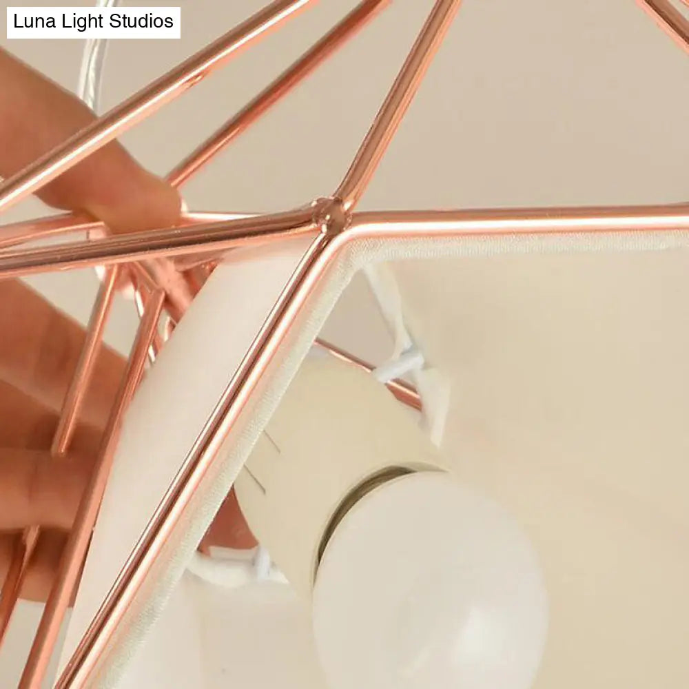 Rose Gold Wire Frame Pendant Lamp With Modern Style Design - 3 Bulbs Fabric And Metal Linear/Round