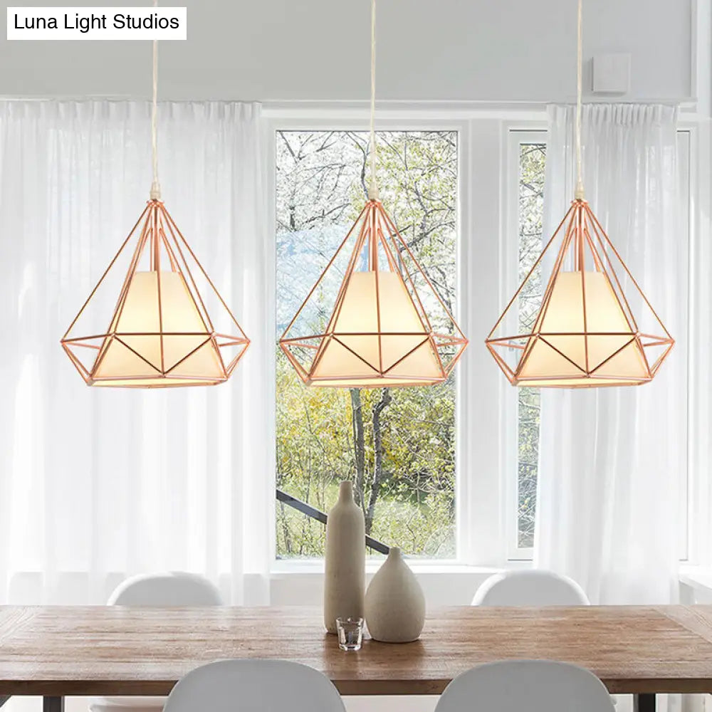 Rose Gold Wire Frame Pendant Lamp With Modern Style Design - 3 Bulbs Fabric And Metal Linear/Round