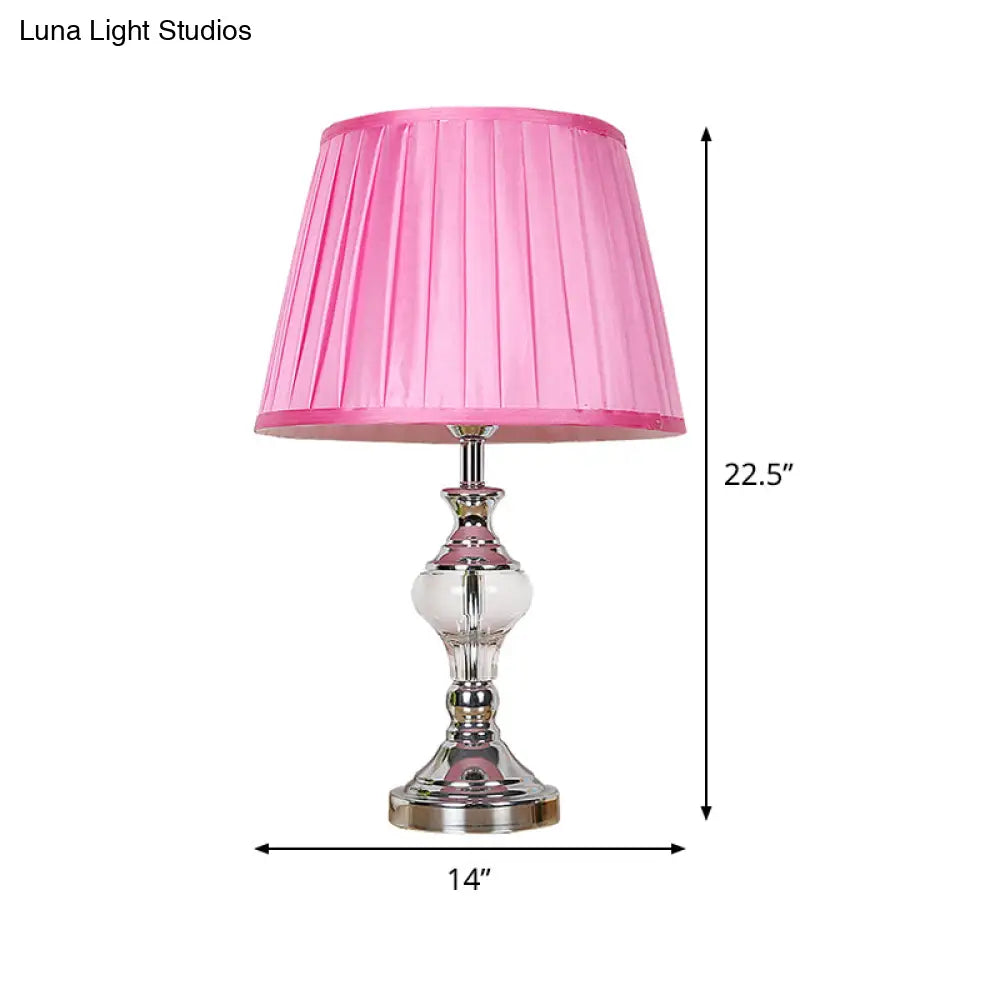 Modern Rose Red Crystal Nightstand Lamp W/ Pleated Fabric Shade - Perfect For Reading!