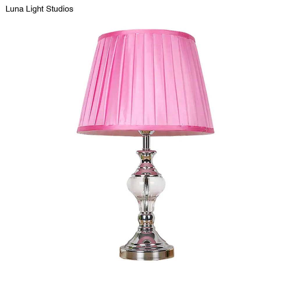 Modern Rose Red Crystal Nightstand Lamp W/ Pleated Fabric Shade - Perfect For Reading!