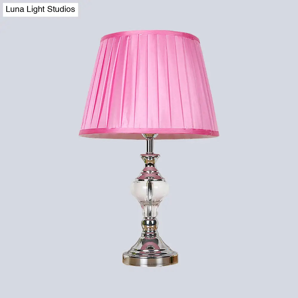 Modern Rose Red Crystal Nightstand Lamp W/ Pleated Fabric Shade - Perfect For Reading!