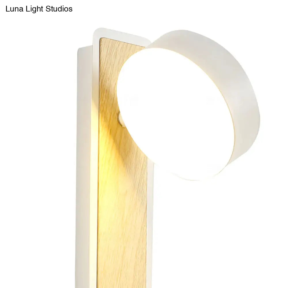 Modern Rotatable 1-Light Round Wooden Led Wall Sconce Lamp In Black/White Warm/White Light