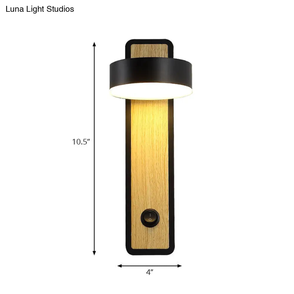 Modern Rotatable 1-Light Round Wooden Led Wall Sconce Lamp In Black/White Warm/White Light