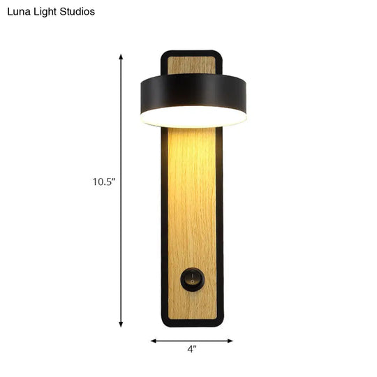 Modern Rotatable 1-Light Round Wooden Led Wall Sconce Lamp In Black/White Warm/White Light