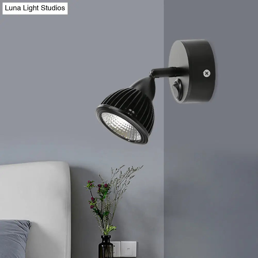 Modern Rotatable Domed Wall Sconce Light - Metal Led Lamp In Black/White With Switch Warm/White