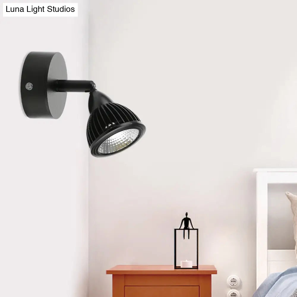 Modern Rotatable Domed Wall Sconce Light - Metal Led Lamp In Black/White With Switch Warm/White