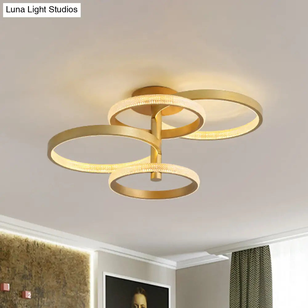 Modern Rotatable Gold Ring Ceiling Lamp With Led Acrylic Semi Flush Lighting In 3 Light Options /