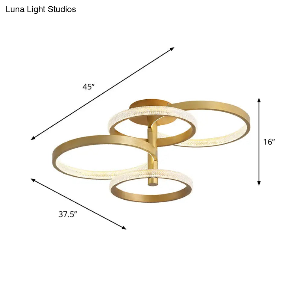 Modern Rotatable Gold Ring Ceiling Lamp With Led Acrylic Semi Flush Lighting In 3 Light Options