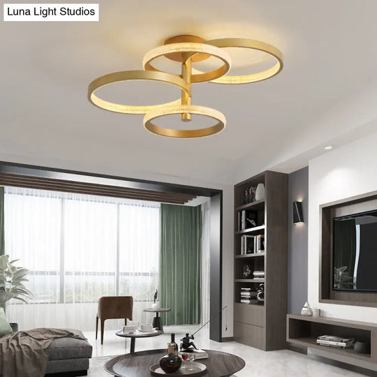 Modern Rotatable Gold Ring Ceiling Lamp With Led Acrylic Semi Flush Lighting In 3 Light Options