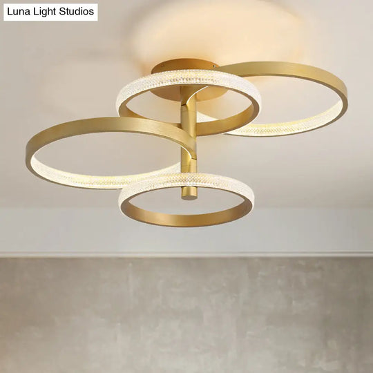 Modern Rotatable Gold Ring Ceiling Lamp With Led Acrylic Semi Flush Lighting In 3 Light Options