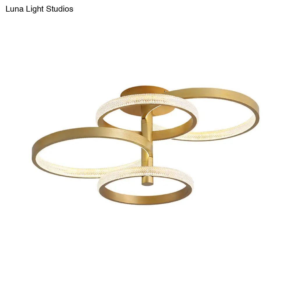 Modern Rotatable Gold Ring Ceiling Lamp With Led Acrylic Semi Flush Lighting In 3 Light Options