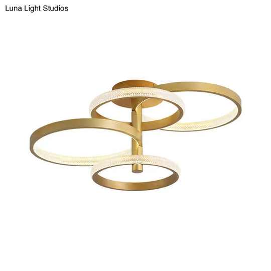 Modern Rotatable Gold Ring Ceiling Lamp With Led Acrylic Semi Flush Lighting In 3 Light Options