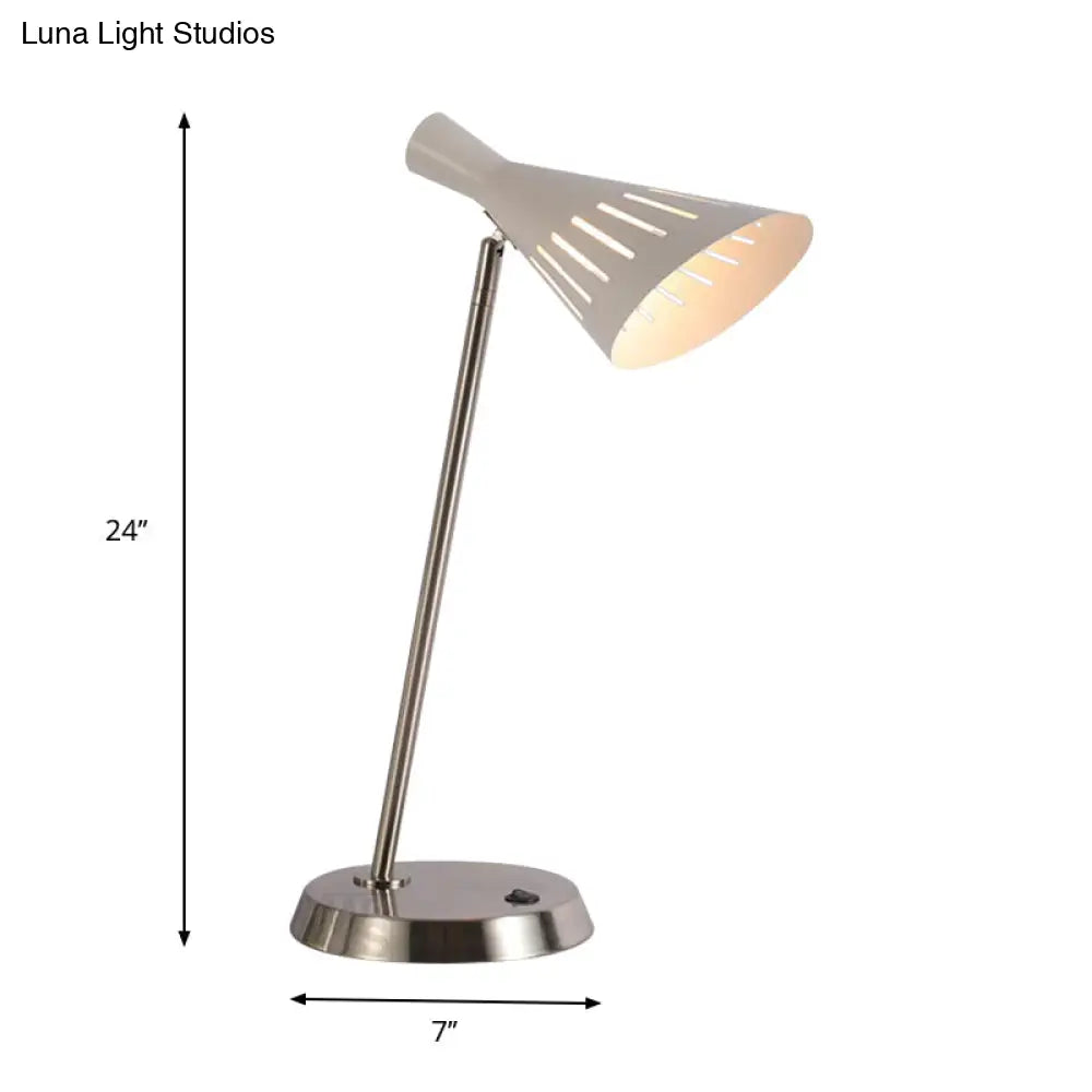 Modern Rotatable Table Lamp In White With Iron Horn Shape Cutouts - Single Bedroom Night Stand Light