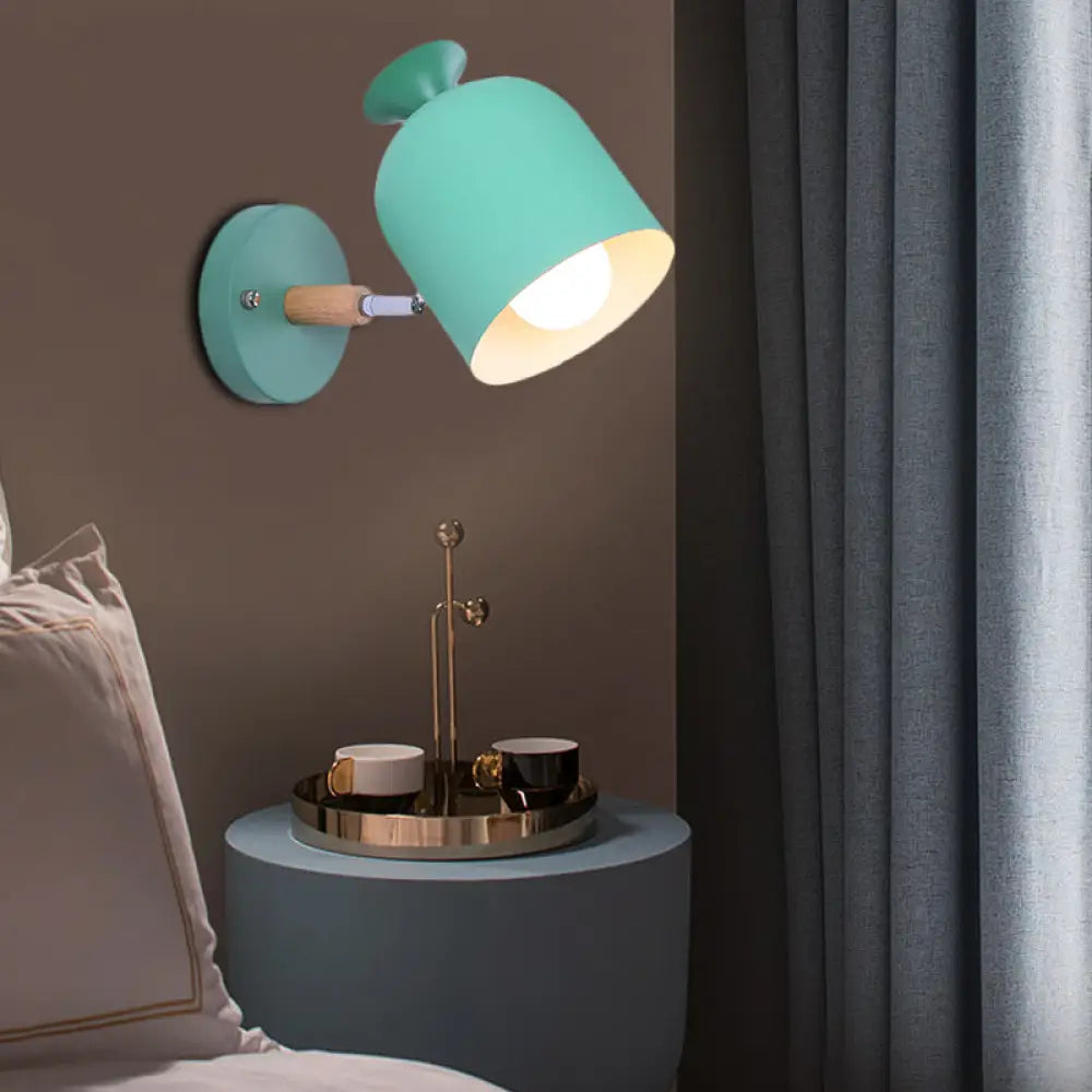 Modern Rotatable Wall Light For Adult Bedrooms - Cup Shade Metal Sconce (Macaron Loft) Green