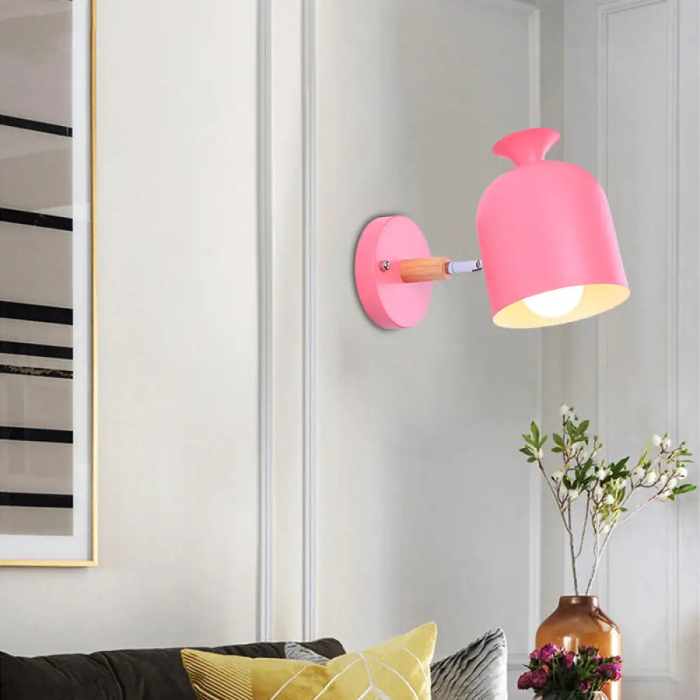 Modern Rotatable Wall Light For Adult Bedrooms - Cup Shade Metal Sconce (Macaron Loft) Pink