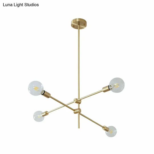 Simplicity Rotating Arm Chandelier: Modern Metallic Ceiling Hang Lamp With Open Bulb Design For