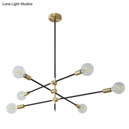 Simplicity Rotating Arm Chandelier: Modern Metallic Ceiling Hang Lamp With Open Bulb Design For