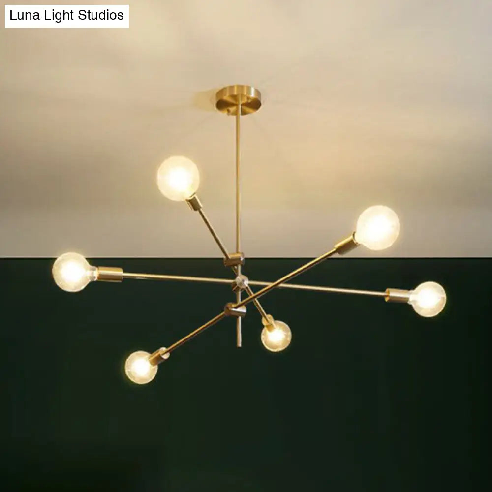 Simplicity Rotating Arm Chandelier: Modern Metallic Ceiling Hang Lamp With Open Bulb Design For