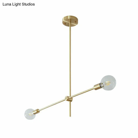 Simplicity Rotating Arm Chandelier: Modern Metallic Ceiling Hang Lamp With Open Bulb Design For