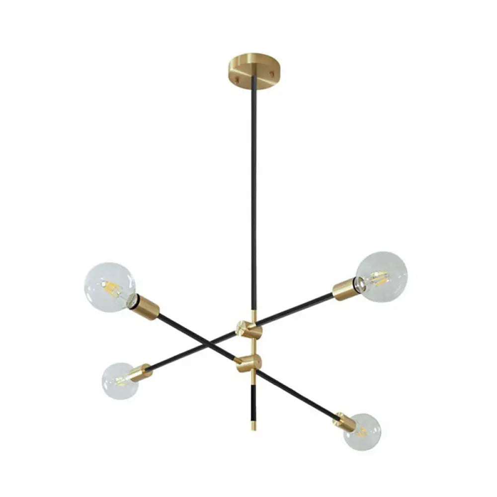 Modern Rotating Arm Chandelier - Sleek Metallic Living Room Ceiling Lamp With Open Bulb Design 4 /