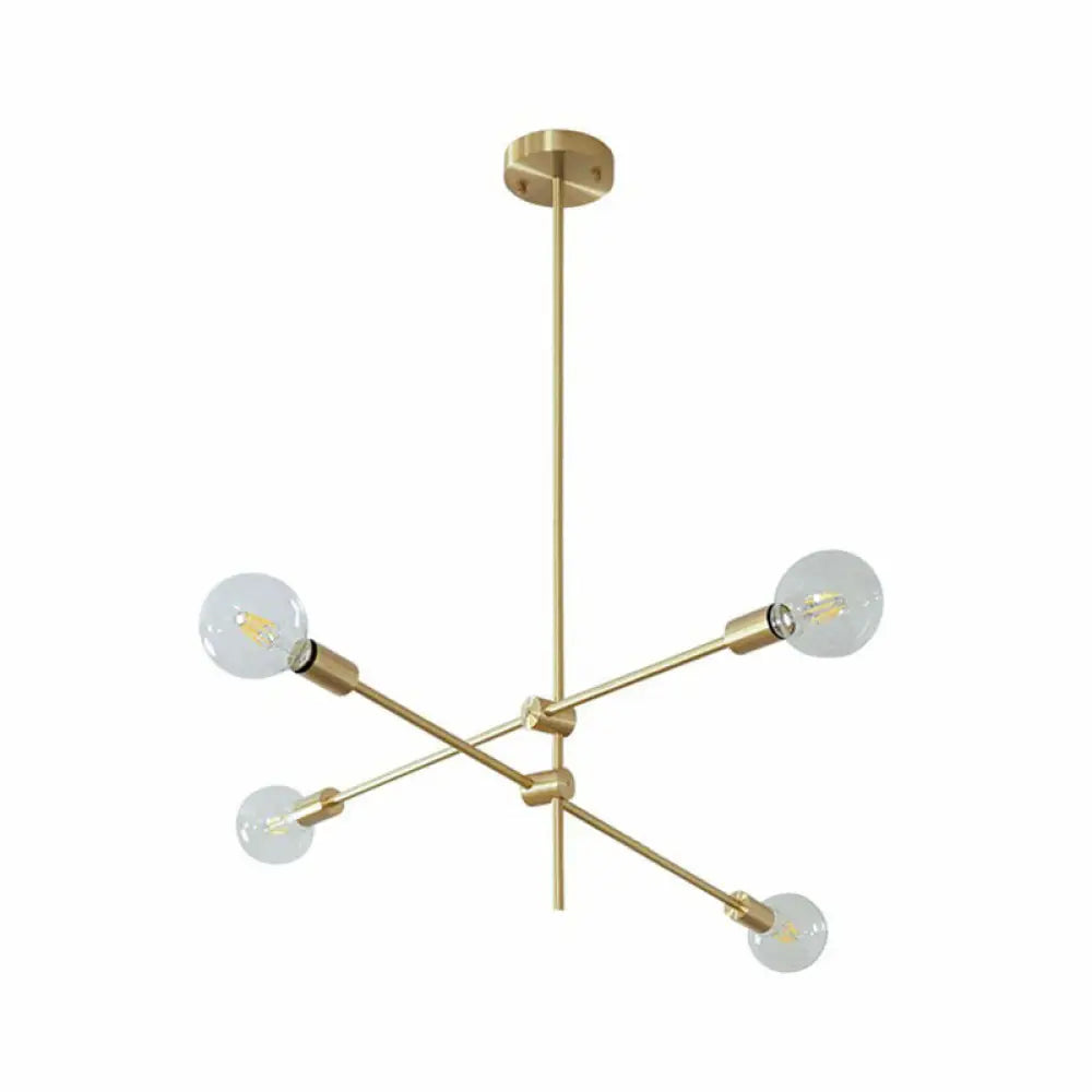 Modern Rotating Arm Chandelier - Sleek Metallic Living Room Ceiling Lamp With Open Bulb Design 4 /