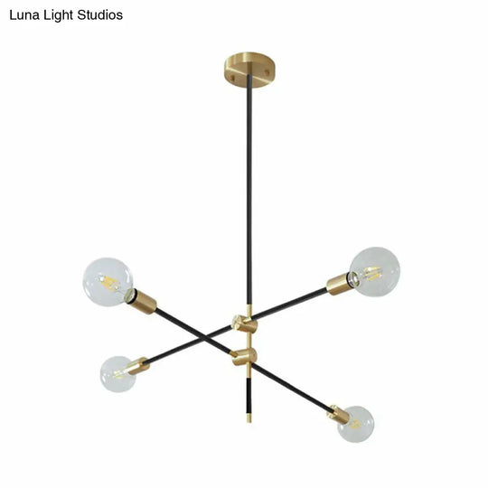 Simplicity Rotating Arm Chandelier: Modern Metallic Ceiling Hang Lamp With Open Bulb Design For