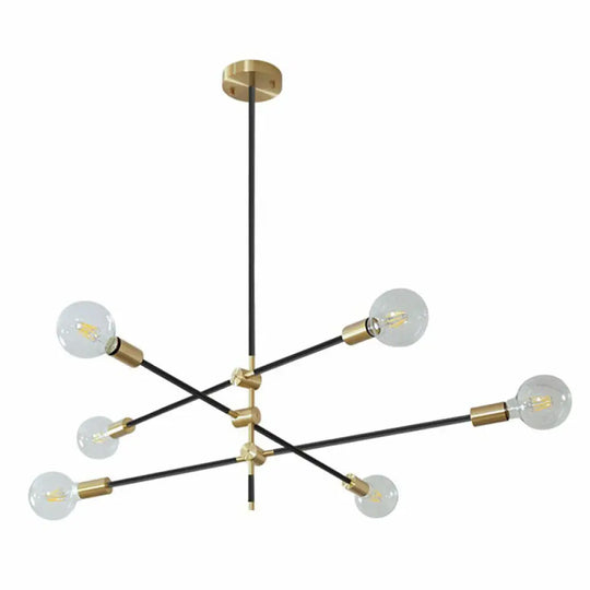 Modern Rotating Arm Chandelier - Sleek Metallic Living Room Ceiling Lamp With Open Bulb Design 6 /