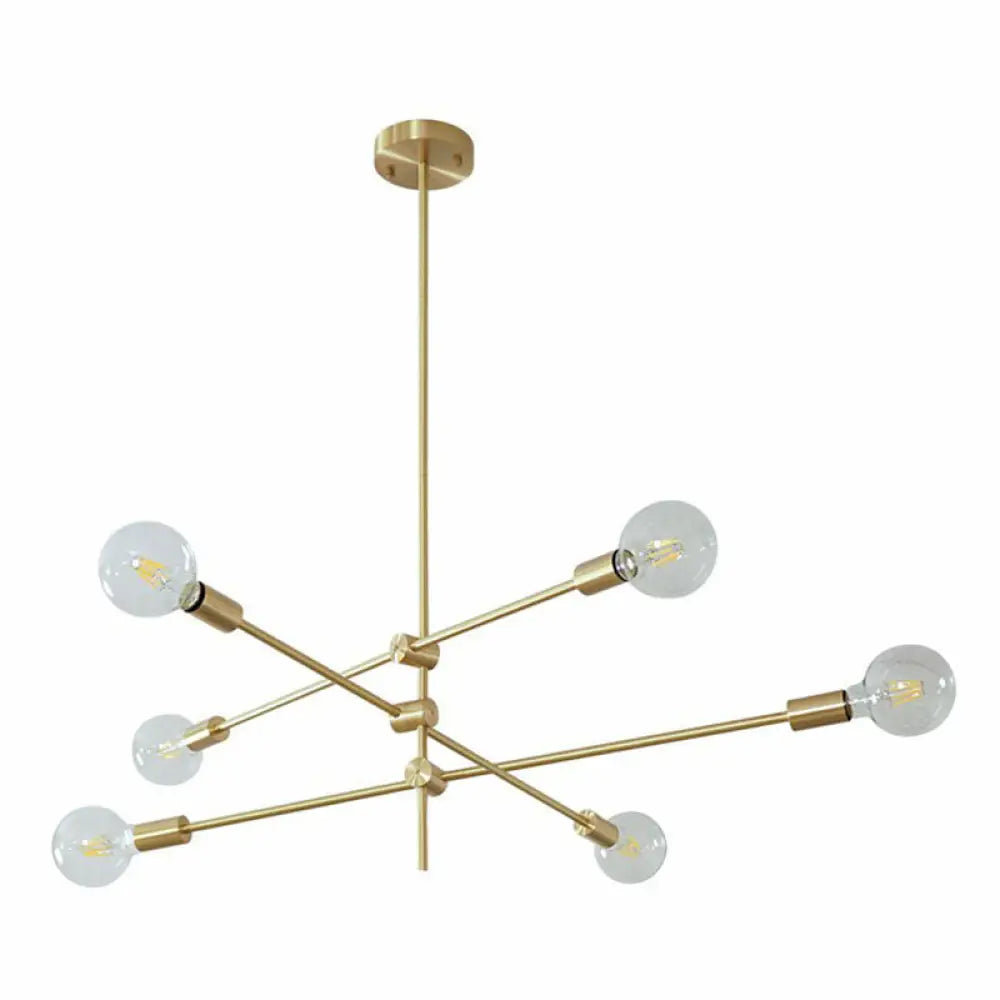 Modern Rotating Arm Chandelier - Sleek Metallic Living Room Ceiling Lamp With Open Bulb Design 6 /