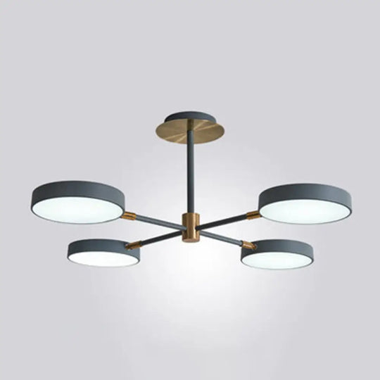 Modern Rotating Chandelier: Metallic Hanging Ceiling Light For Living Room 4 / Grey