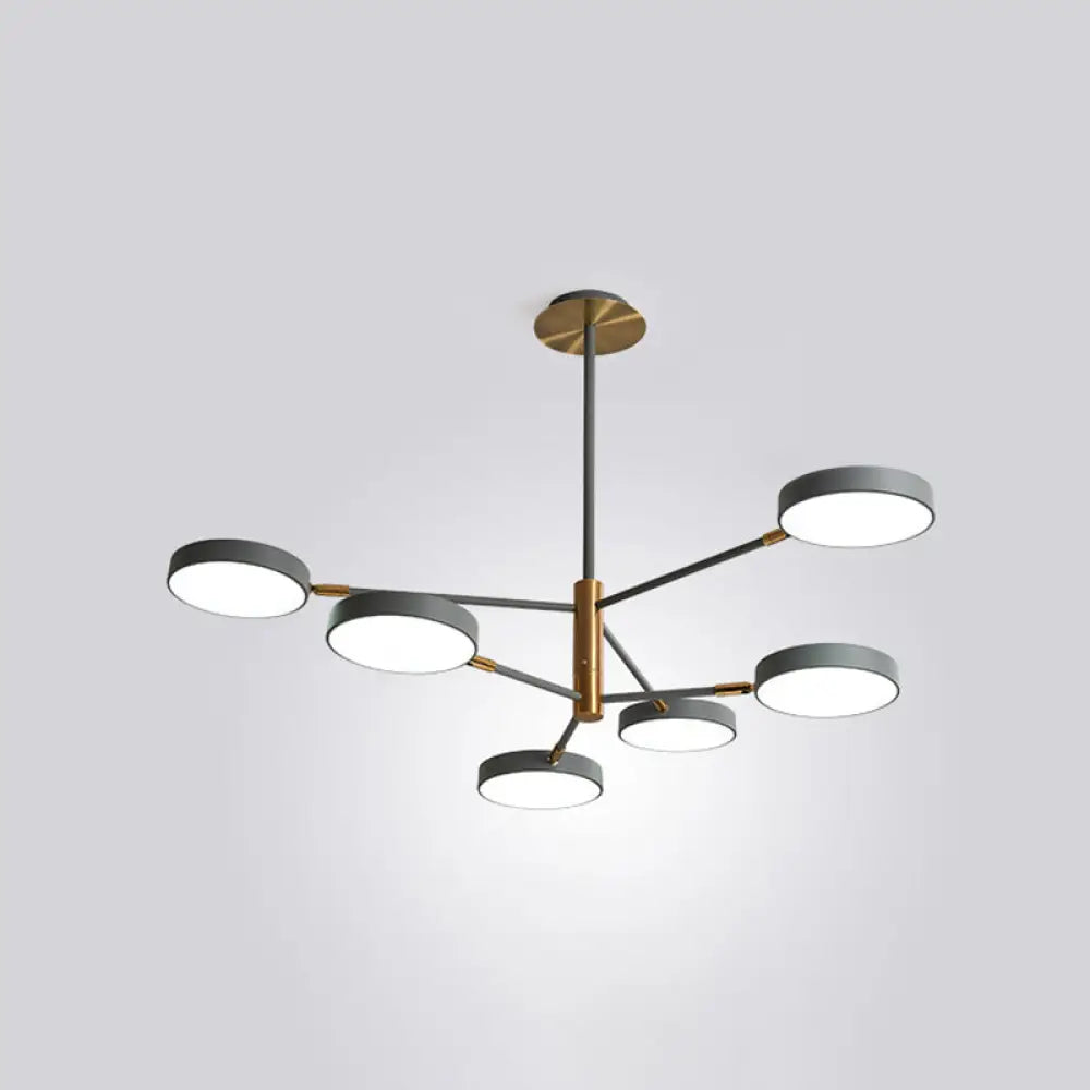 Modern Rotating Chandelier: Metallic Hanging Ceiling Light For Living Room 6 / Grey