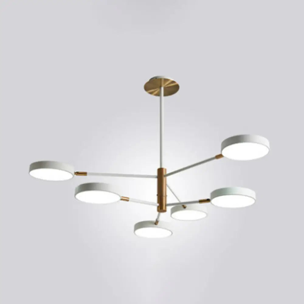 Modern Rotating Chandelier: Metallic Hanging Ceiling Light For Living Room 6 / White