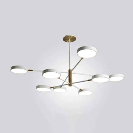 Modern Rotating Chandelier: Metallic Hanging Ceiling Light For Living Room 8 / White