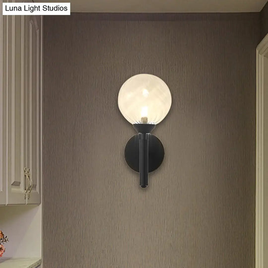 Modern Round 1-Light Black Sconce Light - Textured Glass Wall Lamp For Bedroom