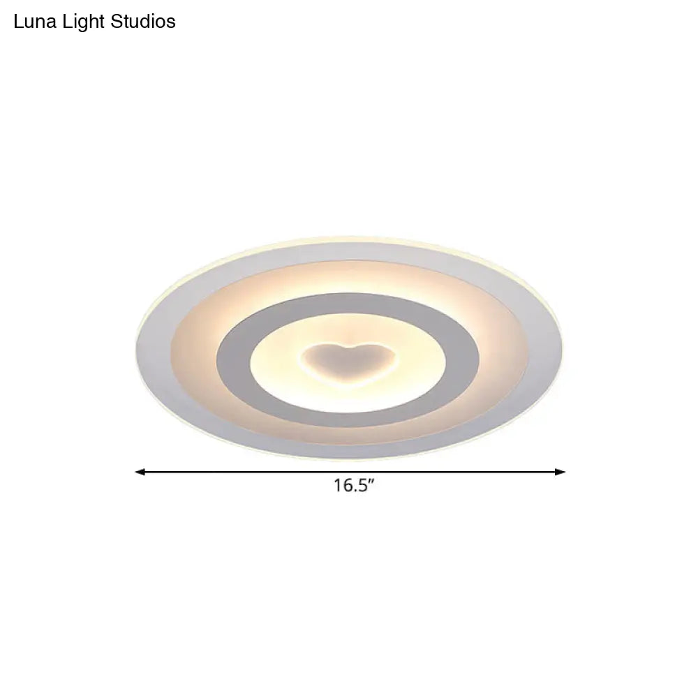 Modern Round Acrylic Flush Mount Light Led - 8/16.5/20.5 Wide Lamp With Heart Pattern Warm/White