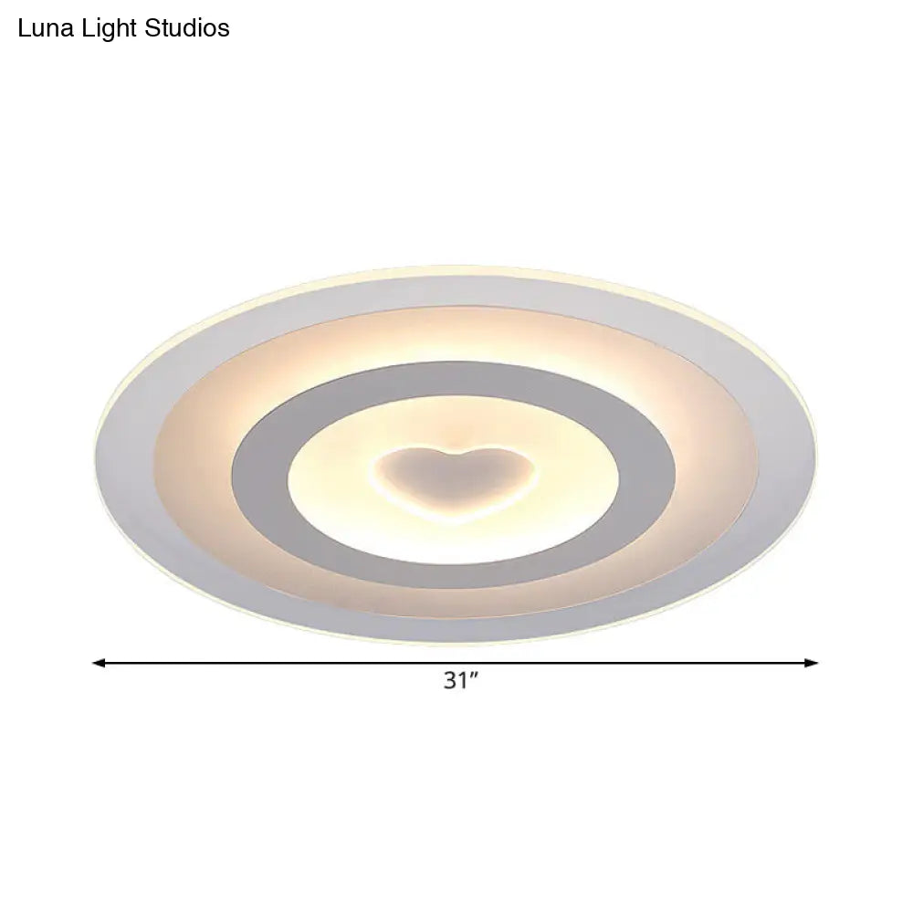 Modern Round Acrylic Flush Mount Light Led - 8/16.5/20.5 Wide Lamp With Heart Pattern Warm/White