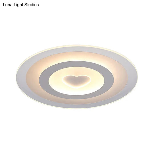 Modern Round Acrylic Flush Mount Light Led - 8’/16.5’/20.5’ Wide Lamp With Heart Pattern Warm/White