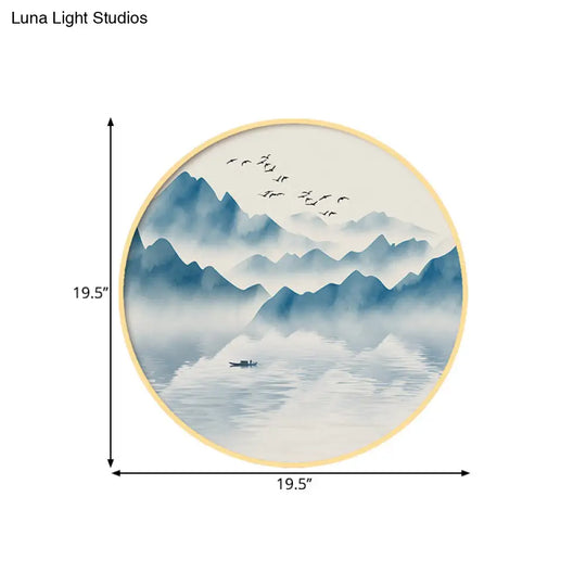 Modern Round Acrylic Wall Sconce Light - Asian Grey/Blue Mountain River Design Warm/White Led